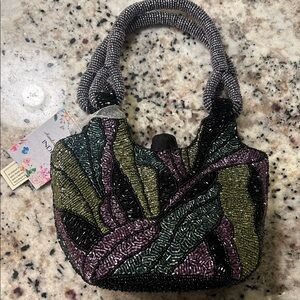 Elegant Beaded Handbag Tropical- Black, Green, Purple Viral TikTok